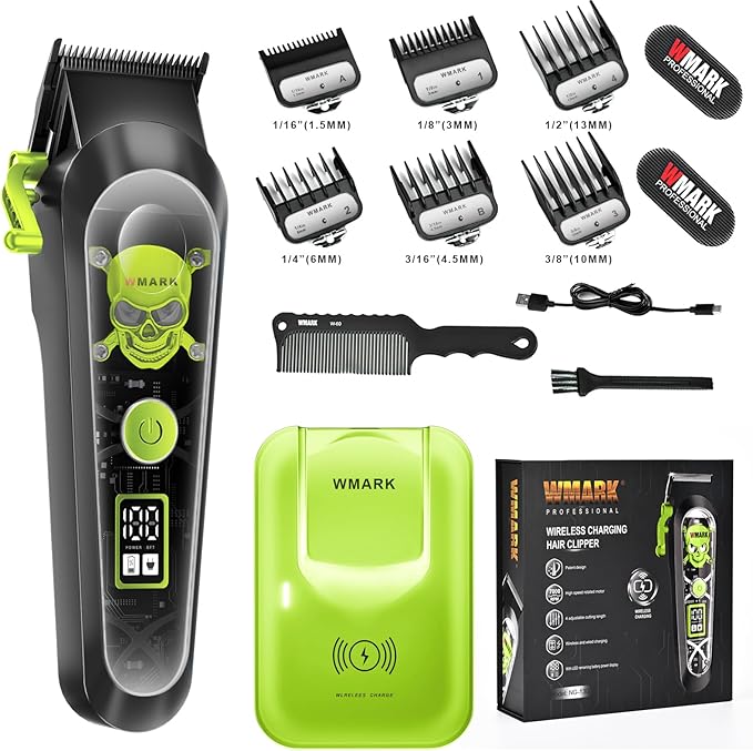 WMARK High Speed Professional Hair Clipper for Men Professional Cordless&Corded Hair Clippers with LCD Display 6 Guide Combs *1comb,Mens Gift-NG-130 (Green)