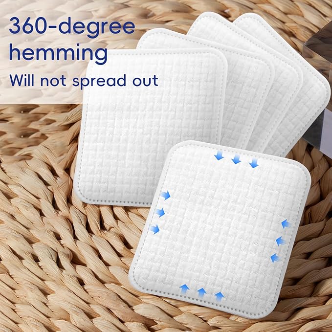 Premium Natural Pure Cotton Pads,Soft & Lint-Free Upgraded Edge Stitching Design Cotton Rounds for Face,Unique Three-Layer Structure, Ultra-Absorbent Makeup Remover Pads,for All Skin Types (100 Count)