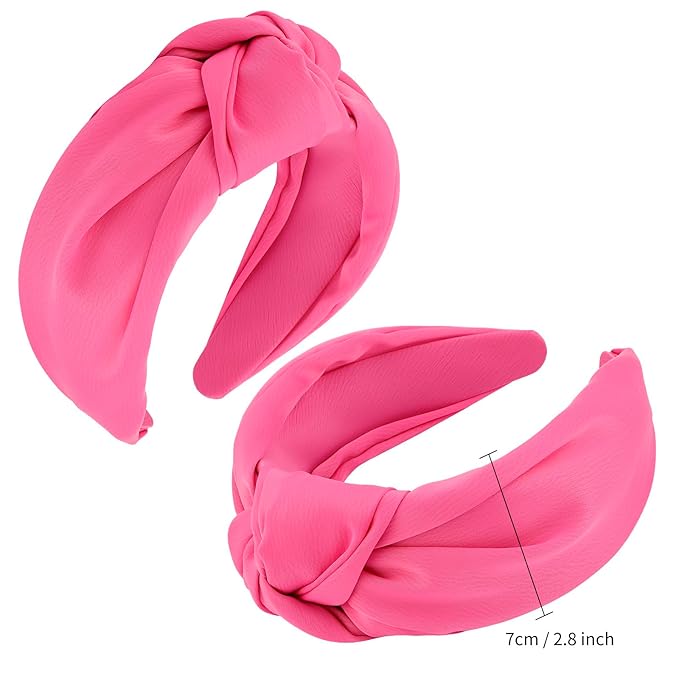 VELSCRUN Headbands, 2 Pcs Wide Knotted Hairbands for Women in Pink and Red, Satin Hair Accessories for Washing Face, Hairbands for Women, Hairband Gifts for Women Gilrs