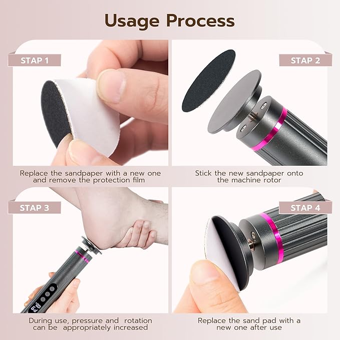 Electric Foot Callus Remover, Adjustable Speed Rechargeable Foot Sander Pedicure Tools for Feet Dead Skin with Sandpaper Disk and Nail Drill Bits,Equipped with Digital Display（Dark Gray）