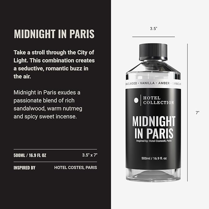 Hotel Collection Diffuser Oil - Midnight in Paris - Aromatherapy Essential Fragrance Oil - Sandalwood, Vanilla, and Amber - 500mL 16.9 Fl oz
