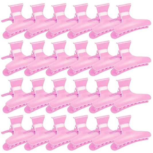 Ondder 24 Pcs Pink Butterfly Hair Clamps and Claw Clips for Styling, Sectioning, Cutting, Coloring - Pro Salon Hairdressing Tool Accessories for Women Girls