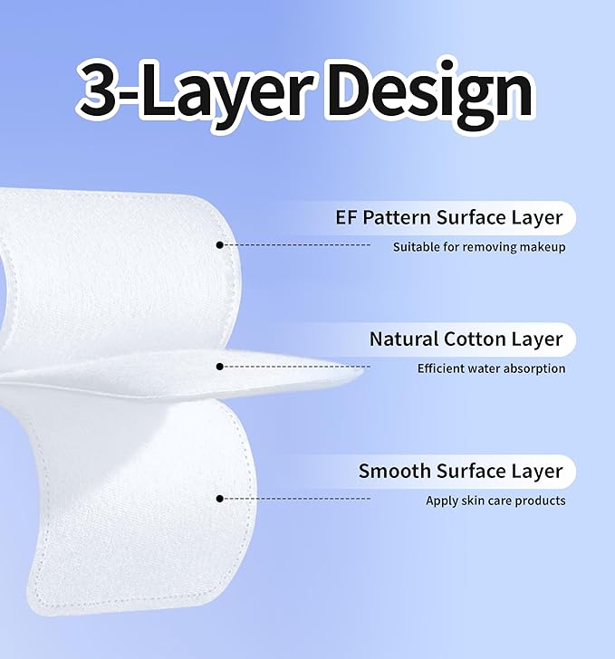 Large Square Cotton Pads, 2.95" x 2.75",150 Count, Lint-Free, Soft, Rounded Corners, Multi-Layer, for Makeup Removal, Toner, Facial Cleansing, Boxed