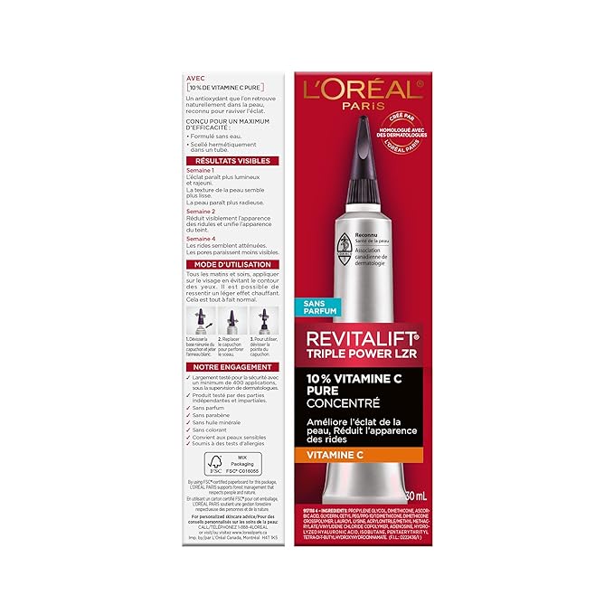 L'Oreal Paris Revitalift 10% Pure Vitamin C Face Serum for Brighter Skin & Reduced Wrinkles, Fragrance Free, 1 0z.