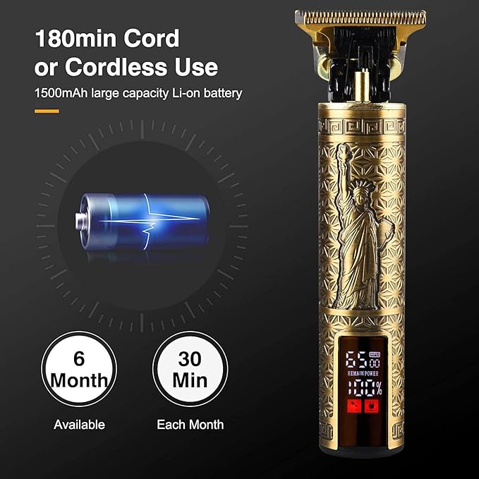 Hair Clippers for Mens Zero Gapped Cordless Hair Trimmer T-Blade Trimmer Professional Haircut & Grooming Kit Rechargeable Edgers Clippers Hair Trimmer Shaver Cutting Kit with LCD Display (Led-NS)