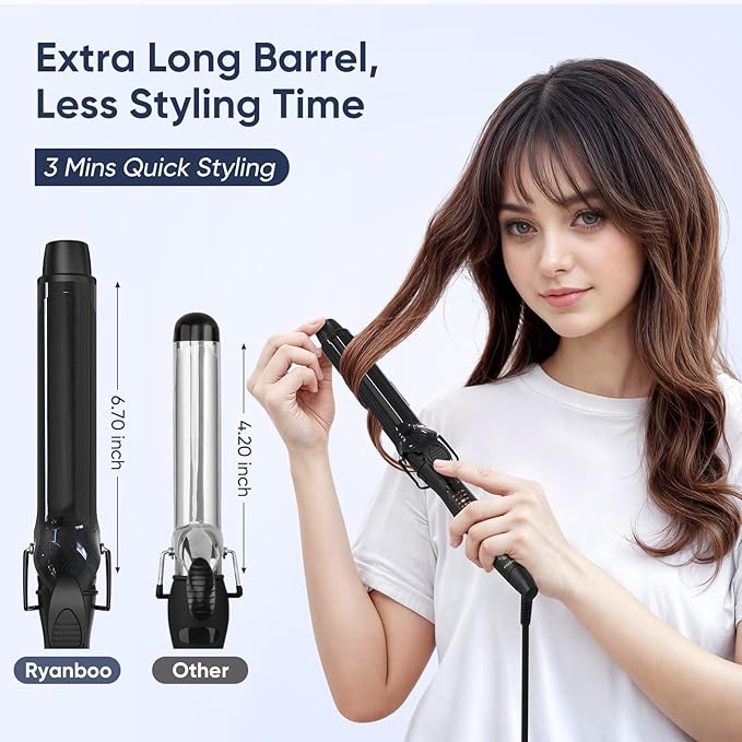 1.25 Inch Curling Iron, 5 Temperature Settings, Professional Spring Hair Iron for All Hair Types, Max 430℉ with Heat Resistant Mat (1 1/4 Inch Black)
