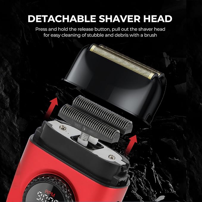 VGR 3 in 1 Professional Barber Clippers Set of Hair Clipper Trimmer Foil Shaver, Cordless Haircut Kit with Upgraded Powerful Motor, Integrated Charging Station, LED Display, Storage Box, Red