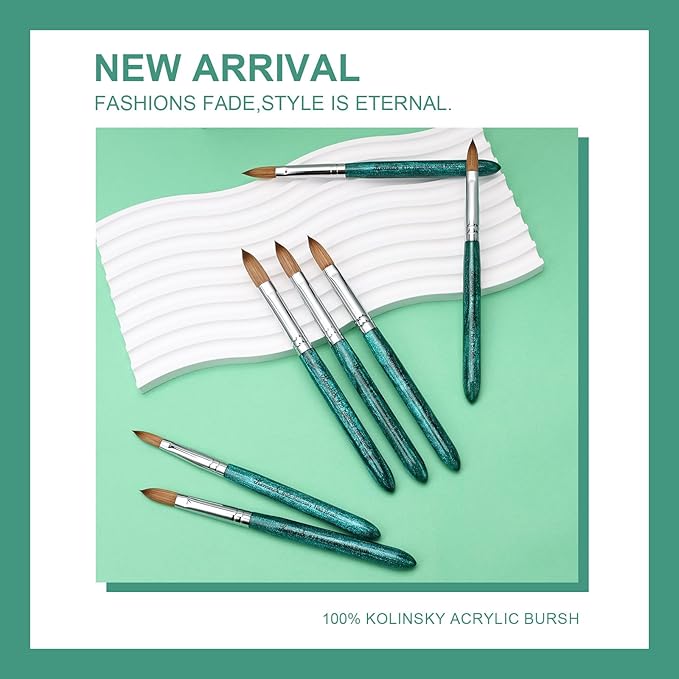 Acrylic Nail Brush Size #10, 100% Pure Kolinsky Nail Art Brushes for Acrylic Application, Sturdy Starry Handle Oval Shaped Nail Design Tools for Professional Manicure DIY, Green