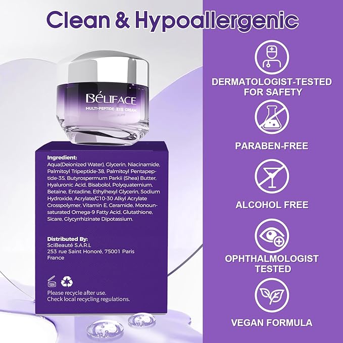 Eye Cream Anti Aging for Wrinkles with Peptide & Hyaluronic Acid for Fine Lines, Brightening Eye Moisturizer Cream for Women to Reduce Dark Circle with Niacinamide, Paraben Free 1.0 OZ (30g)