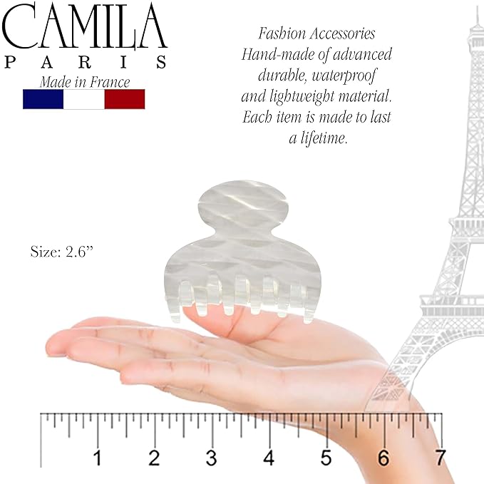 Camila Paris CP3065 French Hair Clip for Women, Handmade, White, Small, Girls Hair Claw Clips Jaw, Durable Styling Hair Accessories for Women, Strong Hold No Slip Grip, Made in France