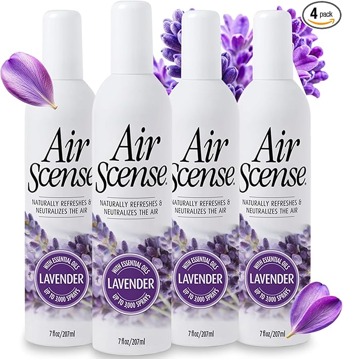Air Scense Air Freshener Deodorizer Room Spray for Bathroom & Home, Essential Oils, Natural Lavender - 7 fl oz (4-Pack)
