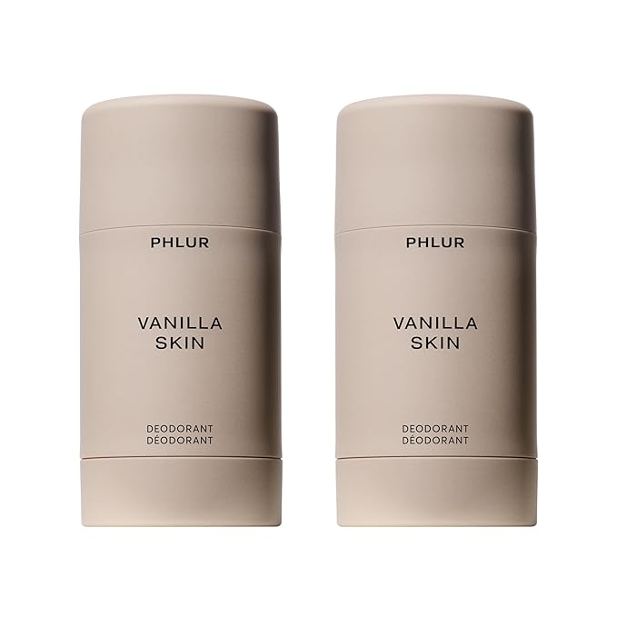 PHLUR Vanilla Skin Deodorant Duo - Natural 48 Hour Odor Protection - Baking Soda Free & Aluminum Free Deodorant with Salicylic Acid, Arrowroot Powder & Tamanu Oil (2 x 1.76 oz)