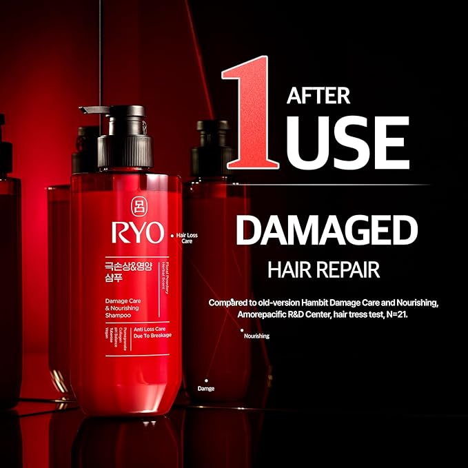 RYO Damage Care & Nourishing Shampoo with Korean Ginseng & Caffeine - Repair and Moisturizing, Anti Loss Care, Strengthening hair roots, 16 Fl Oz.