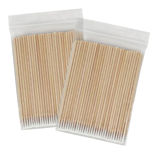 Eyxformula 200 pcs Microblading Cotton Buds with Small Precision Tips, 4-Inch Wooden Sticks, Disposable Mini Pointed Cotton Swabs for Eyebrow Tattoo, Brow Mapping, Permanent Makeup, Nail Clean, Crafts
