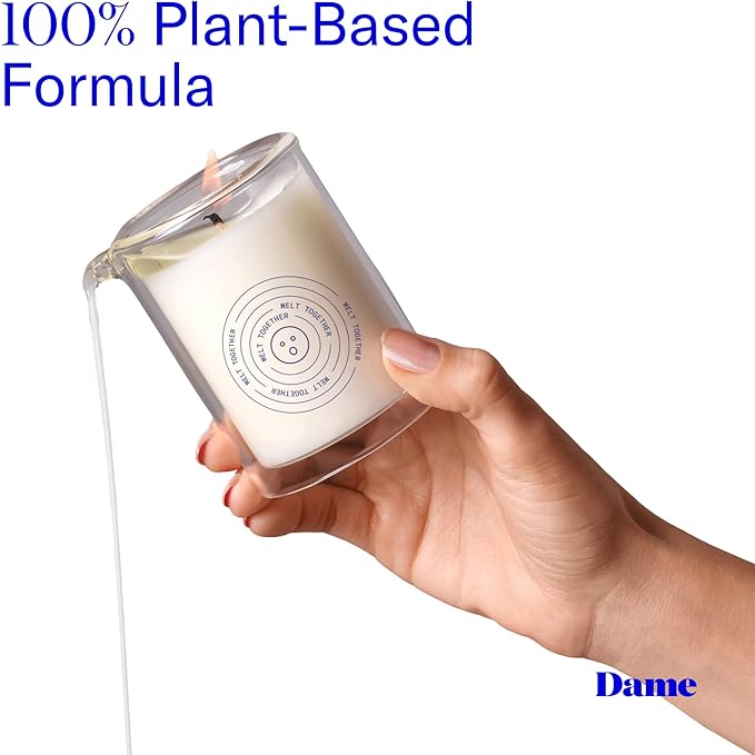 Dame Products Melt Together Massage Oil Candle, Body Oil Candle for Warm Body Massage & Skin Moisturizing, Spa Inspired Aromatherapy Candle, Green Tea Fig Virginia Cedar Wood Scent, 5 Oz