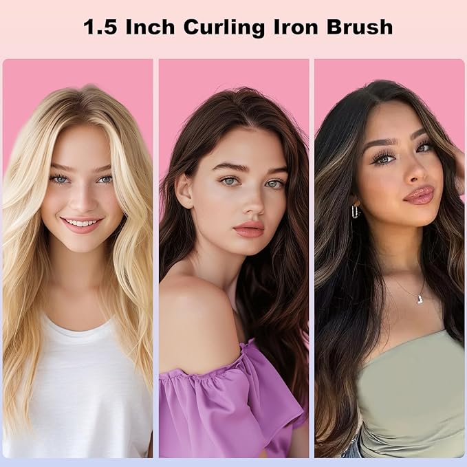 1.5 Inch Thermal Brush for Blowout Look, Heated Round Hair Straightening Curling With 2 Temp Settings, Ceramic Iron for Medium & Long Hair, Dual Voltage for Travel