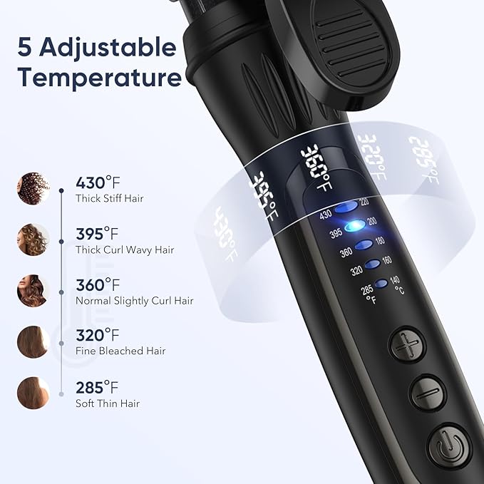 1.40 Inch Curling Iron, 5 Temperature Settings, Professional Spring Hair Iron for All Hair Types, Max 430℉ with Heat Resistant Mat (1 2/5 Inch Black)
