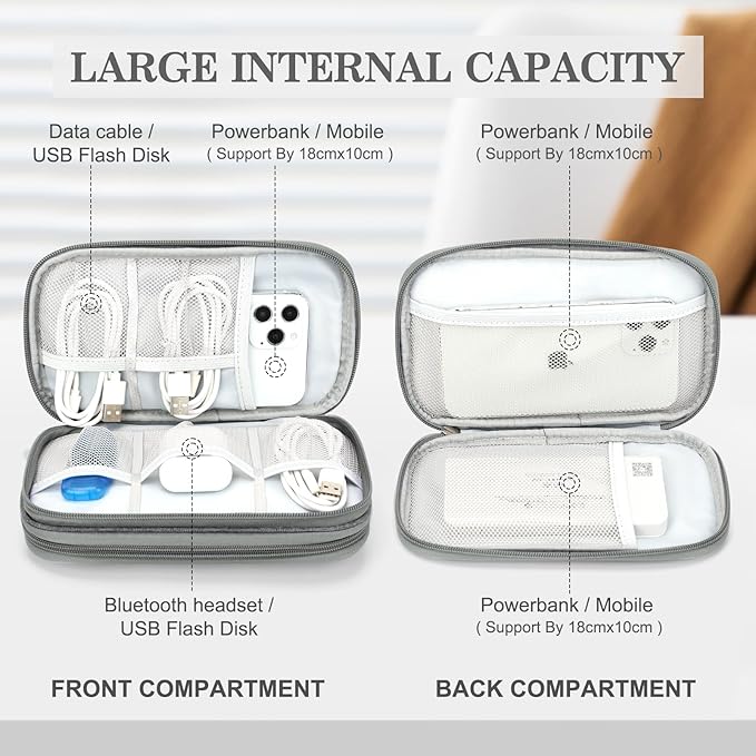 FYY Electronic Organizer, Travel Cable Organizer Bag Pouch Electronic Accessories Carry Case Portable Waterproof Double Layers Storage Bag for Cable, Cord, Charger, Phone, Large Size, Dark Grey