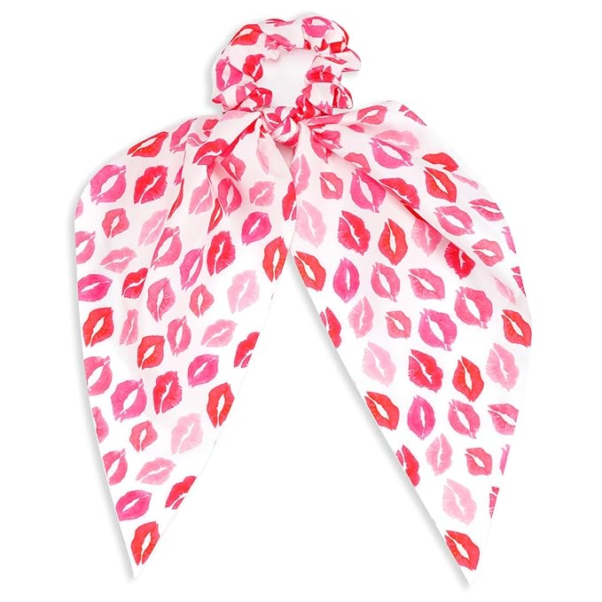 Valentine's Day Hair Ties Pink Lip Hair Scrunchies for Women Teen Girls Elastic Love Hair Tie Ribbon Valentine's Day Hair Bows Hair Accessories Gifts
