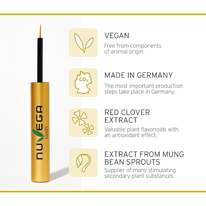 Nuvega Lash - Vegan Eyelash Serum & Eyebrow Serum Set I Longer Eyelashes in 4-6 Weeks I Lash and Eyebrow Growth Serum I Made in Germany I 1ml & 3ml
