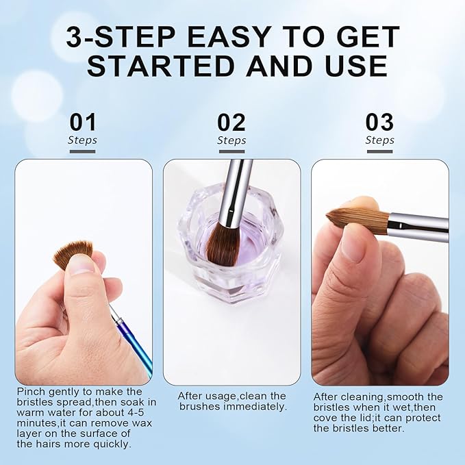 Acrylic Nail Brush - Size 12, 100% Pure Kolinsky Sable 3D Art Nail Brush & Application Tool - Gradient Blue Handle