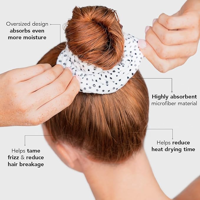 Kitsch Microfiber Hair Towel Scrunchies - Soft and Highly Absorbent Microfiber Scrunchie for Women | Reduces Heat Drying Time | Ideal Gifts for Women - 2pcs (Micro Dot Design)