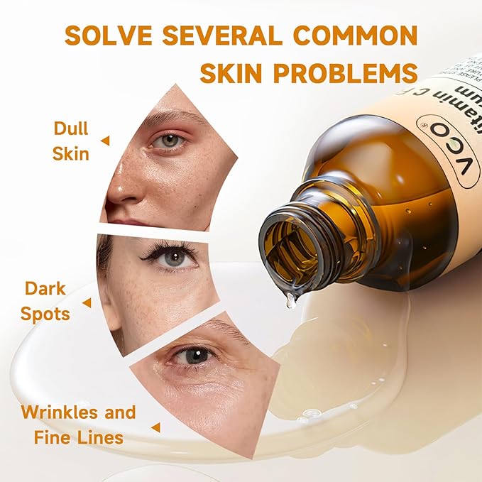 VGO Vitamin C Serum for Face, Vit C Anti Aging Serum with Hyaluronic Acid & Vitamina E, Deep Hydration Facial Care for All Skin Types, 1.01oz / 30ml