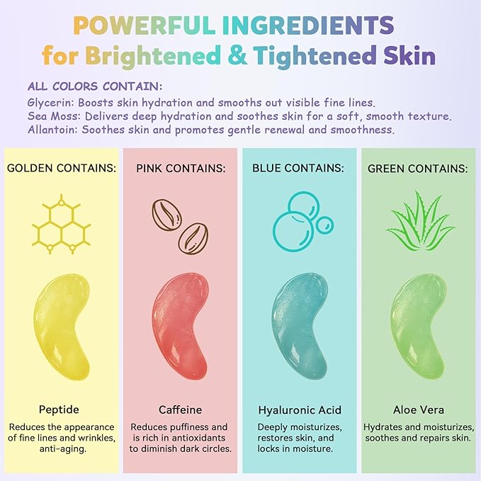 Under Eye Patches Variety Pack (48 Pairs), Eye Masks for Dark Circles Puffy Eyes Undereye Bags With 8 Colors (6 Pairs/Color), Vegan Eye Skin Care Set for Bachelorette Party Favors