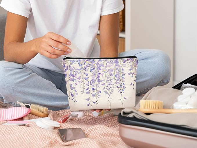 Watercolor Lavender Flowers Makeup Bag,Spring Summer Flower Cosmetic Bag Best Gift Idea for Teen Girls Women,Birthday Christmas Gifts for Girls Women Daughter Sister