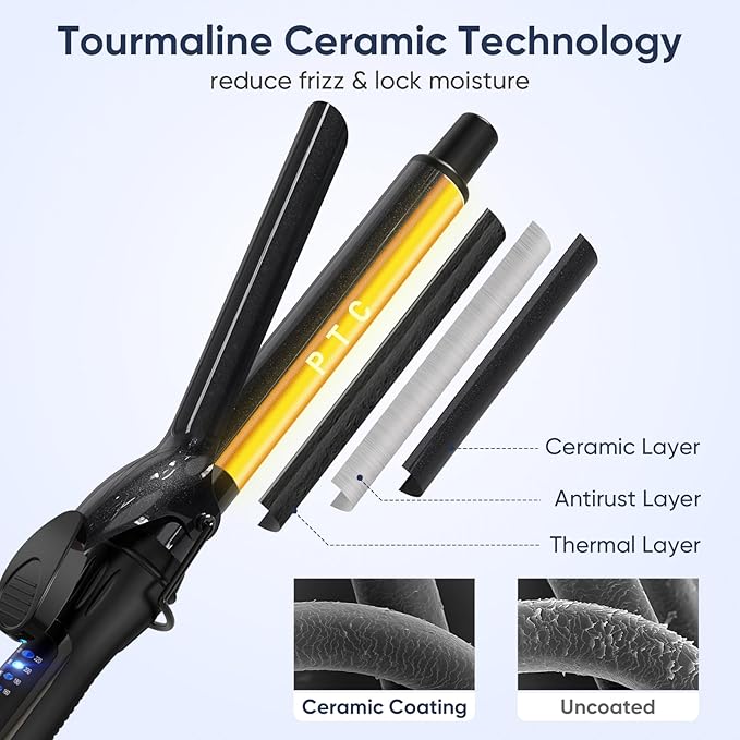 1.40 Inch Curling Iron, 5 Temperature Settings, Professional Spring Hair Iron for All Hair Types, Max 430℉ with Heat Resistant Mat (1 2/5 Inch Black)