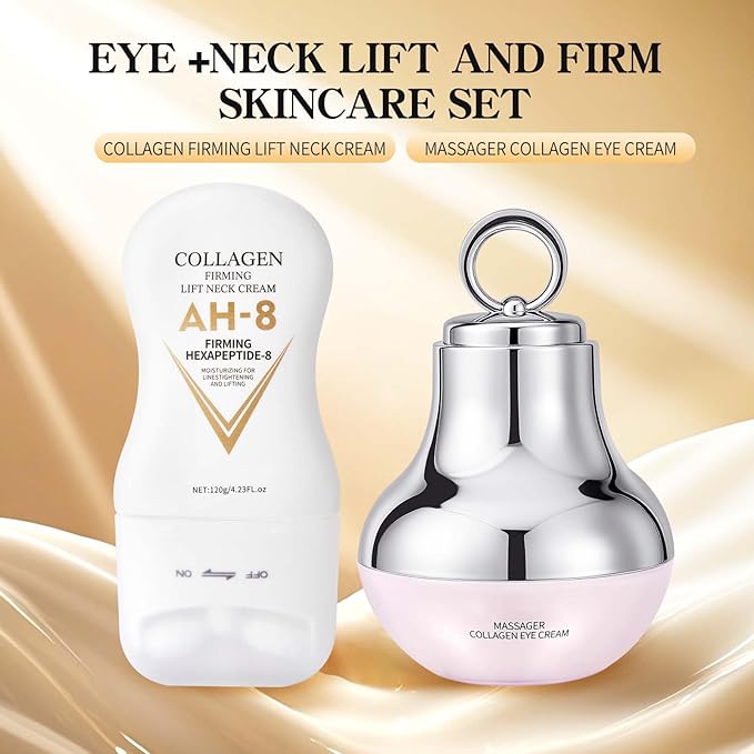 Ah-8 Firming Neck Cream and Massage Eye Cream, Neck Cream for Tightening and Firming, Eye Cream for Reduce Fine Lines and Diminish Dark Circles, Deep Moisturizing Skincare Day and Night Use