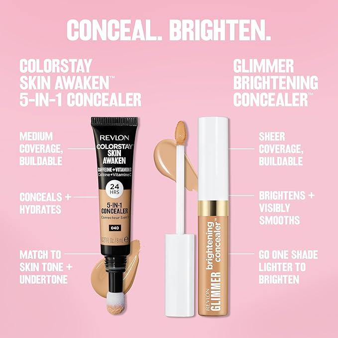 Revlon Glimmer Correcting Concealer, Liquid Under Eye Makeup, Made with Caffeine, Vitamin C, & Stevioside, 115 Yellow, 0.3 fl oz
