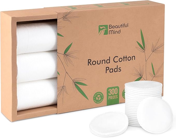 Cotton Round Pads for Face 300 Pack - 3 Layer Eye Makeup and Nail Polish Remover - Lint Free Cleansing Circle Pad for Facial Exfoliating, Toner - Travel Size Skin Care Rounds