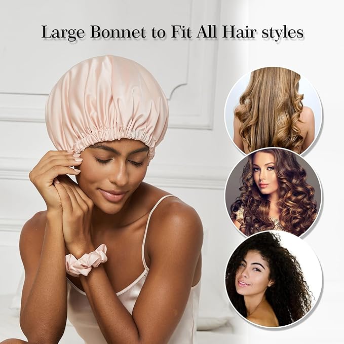 Satin Bonnet Silk Bonnet for Sleeping Women Double Layer Hair Bonnet Wrap Sleep Cap Gifts for Women Curly Hair