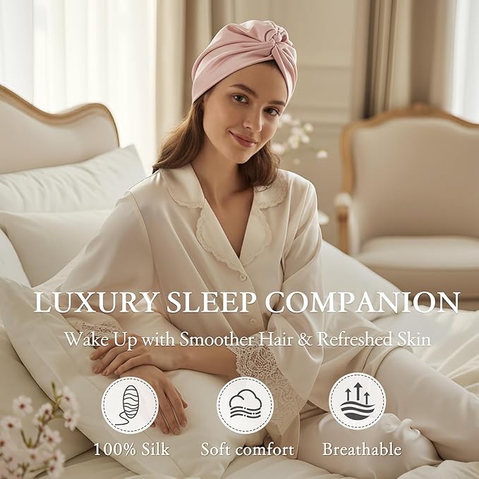 100% Mulberry Silk Bonnet for Sleeping, Adjustable Tie Closure for Women, Breathable Hair Wrap for Hair Protection