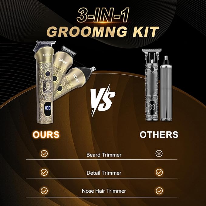Ufree Beard Trimmer, Hair Clippers Mens Shaver Electric Razor, Hair Trimmer for Men Cordless Barber Clippers and Trimmers Set, Hair Cutting Kit for Men Grooming Gifts