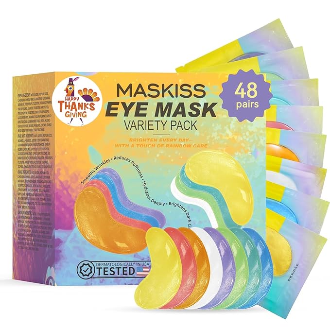 Under Eye Patches Variety Pack (48 Pairs), Eye Masks for Dark Circles Puffy Eyes Undereye Bags With 8 Colors (6 Pairs/Color), Vegan Eye Skin Care Set for Bachelorette Party Favors