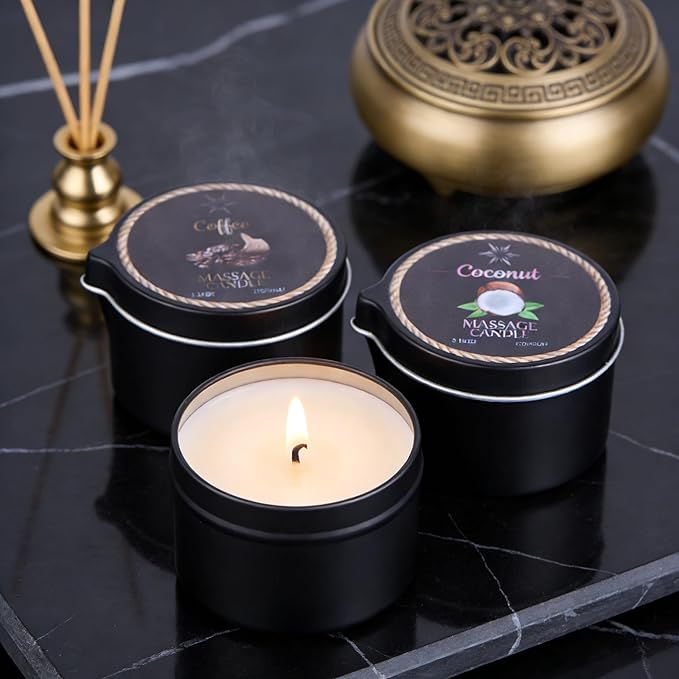 3 Pack Low Temperature Massage Oil Candle Set (2.35 oz Each) Soy Wax Candles That Melt into Skin-Nourishing Body Oil, 3 Assorted Scents for Home Spa, Massage Therapy, Relaxation, Self-Care & Festive