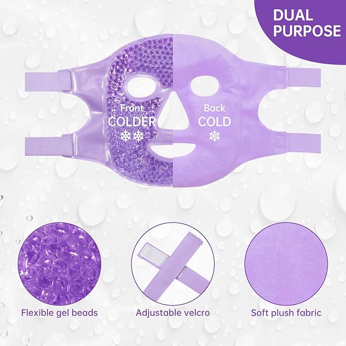 ZNÖCUETÖD Face Eye Mask Ice Pack for Reducing Puffiness, Bags Under Eyes, Puffy Dark Circles, Migraine,Hot/Cold Pack with Soft Plush Backing (Purple #22)