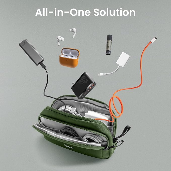 tomtoc Electronic Organizer Travel Case, Water Resistant Dual Compartment Tech Pouch Cable Organization Storage Bag for Charger, Cord, Phone, Hard Drive, Power Bank, Accessories Travel Essentials