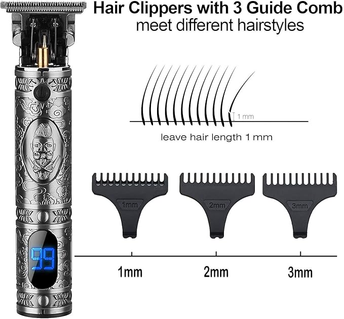 Hair Trimmer for Men, Professional Hair Clippers for Barber, Beard Trimmer for Men, Cordless Edgers Clippers, Ornate Knight T-Blade Close Cutting Trimmer with LCD, Gray