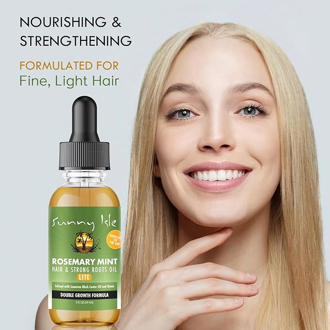 Sunny Isle Rosemary Mint Hair and Strong Roots Oil Lite 2oz | For Light, Thin Hair | Infused with Biotin & Jamaican Black Castor Oil | Nourish Hair Follicles | Dry Scalp, Split Ends