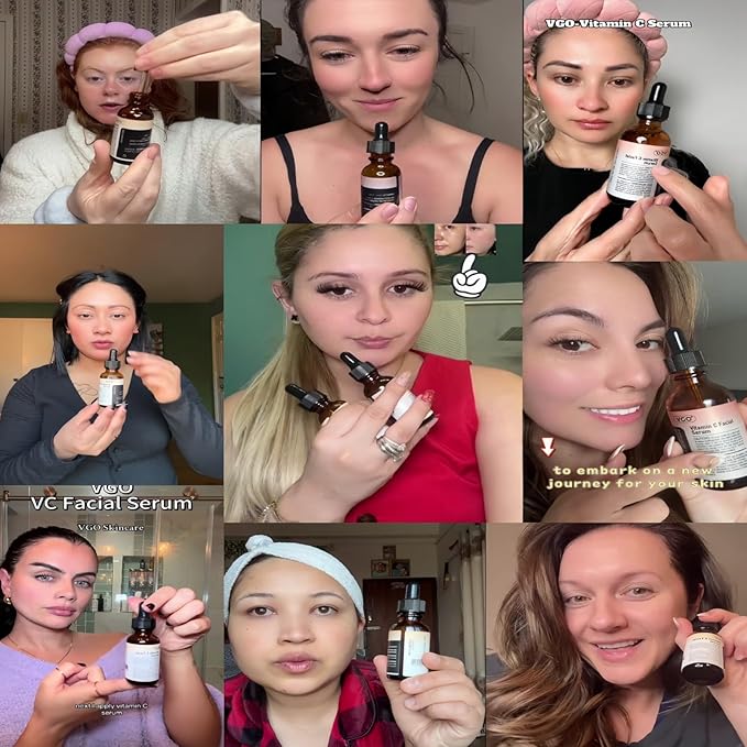 VGO Vitamin C Serum for Face, Vit C Anti Aging Serum with Hyaluronic Acid & Vitamina E, Deep Hydration Facial Care for All Skin Types, 2.02oz / 60ml