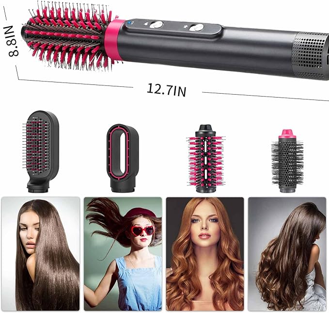 Hot-Air Hair Brush, 4 in 1 Hair Dryer Brush for Styling/Straightening/Curling/Fast Drying, Volumizer Salon Negative Ion Blow Dryer Brush