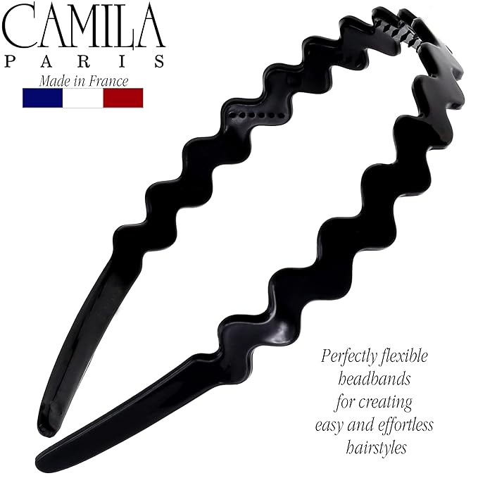 Camila Paris CP3295 French Headband for Women, Black, Strong Hold Grip Women's Hair Band, Ligth and Very Flexible, No Slip and Durable Styling Girls Hair Accessories, Made in France