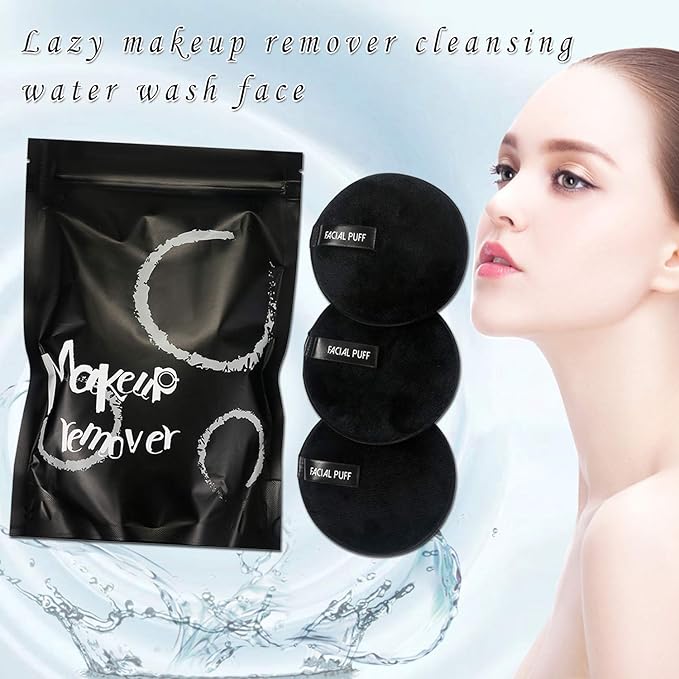Vtrem 3 PCs Makeup Remover Pads: Reusable Soft Facial Cleaning Puffs Towels Christmas gifts Washable Make Up Removing Cloth Microfiber Multi-function, Black