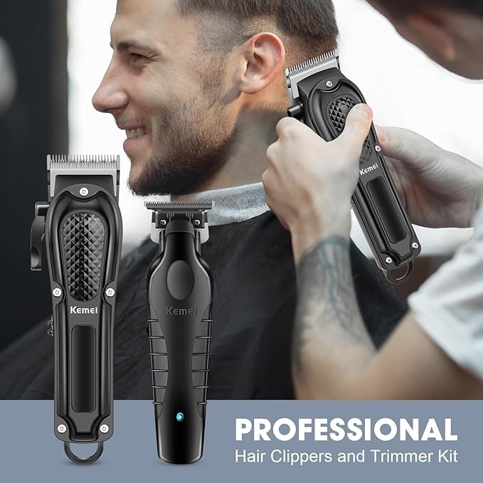 KEMEI Professional Hair Clippers Set for Men, Cordless Rechargeable Barber Clippers & Trimmers Kit, Clippers for Hair Cutting, Gifts for Men