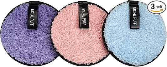 Vtrem 3 Colors Makeup Remover Pads: Reusable Soft Facial Cleaning Puffs Towels Christmas gifts Double-Side Washable Make Up Removing Cloth Microfiber Multi-function, Pink/Purple/Blue