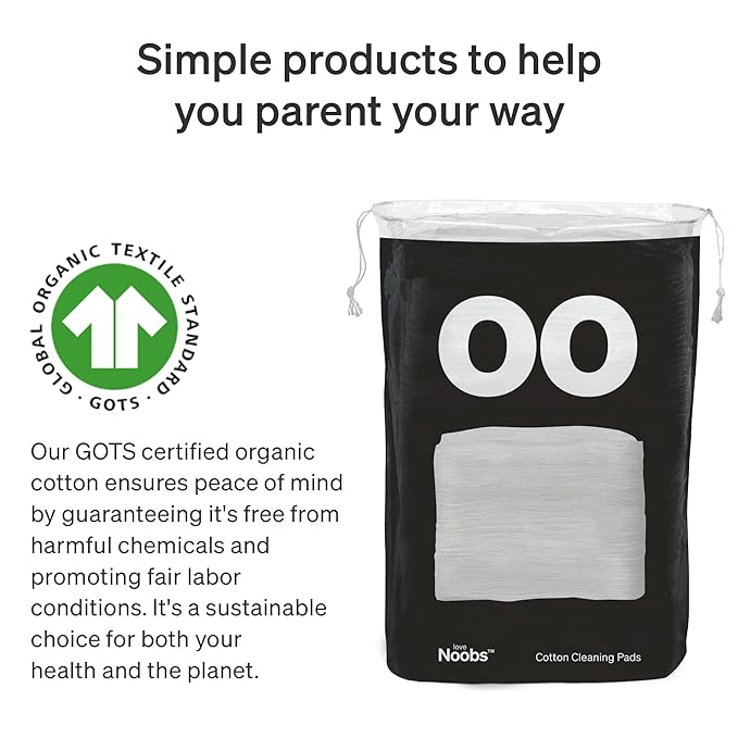 Baby Cotton Pads for Diaper Change by LoveNoobs, 360 Count, Ultra Soft 100% Organic Extra Large Cotton Pads for Baby Sensitive Skin, Lint-Free, Premium Jumbo Size, GOTS Certified