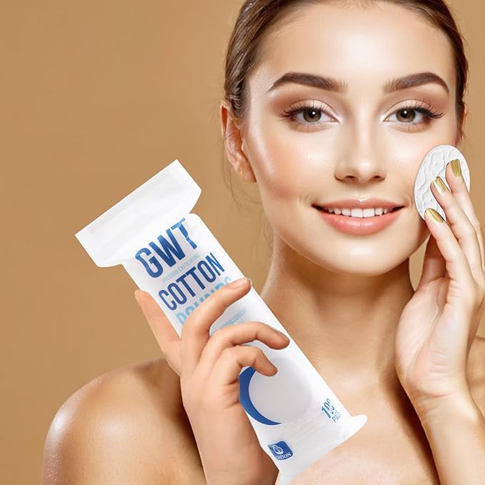 GWT Premium Cotton Rounds for Face, 100% Pure & Lint-Free Cotton Pads, Soft & Absorbent Makeup Remover, Hypoallergenic, Multi-Layer Design (100 Count (Pack of 3))